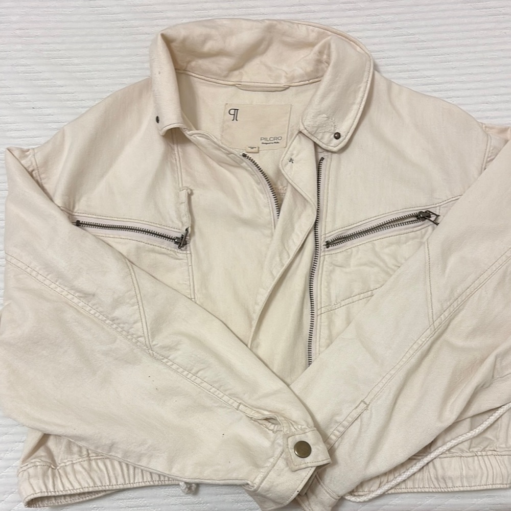 Pilcro Cream Bomber Jacket with Asymmetrical Zipper